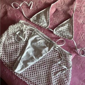 Chic White Bikini with Mesh Skirt